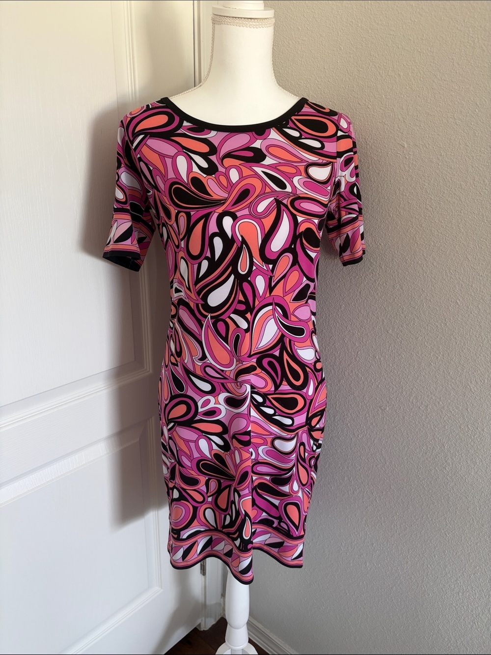 Michael Kors Pink Abstract Print Short Sleeve Dress